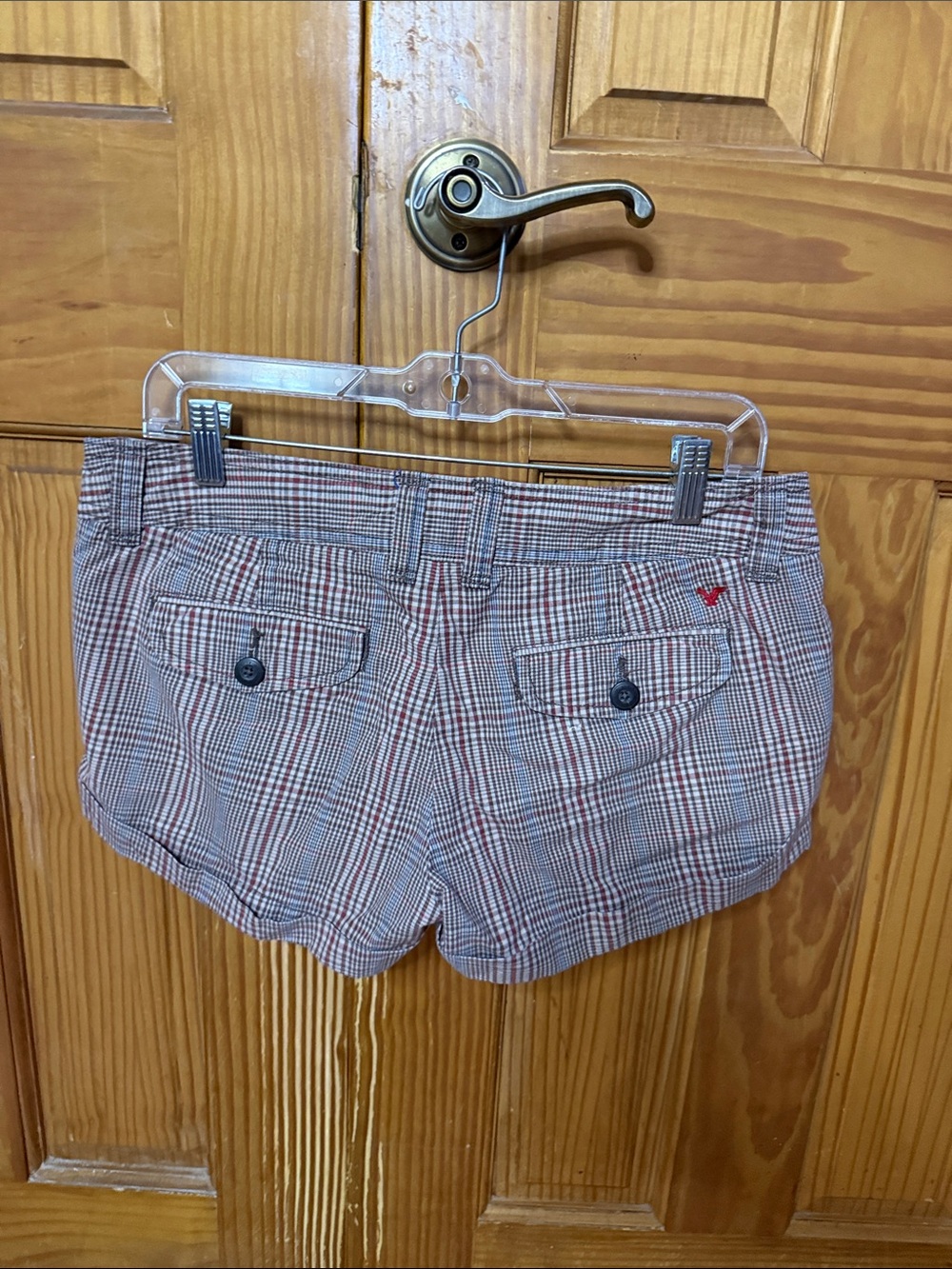 American Eagle Outfitters Plaid Jean Shorts - Tan & Black - Picture 2 of 4